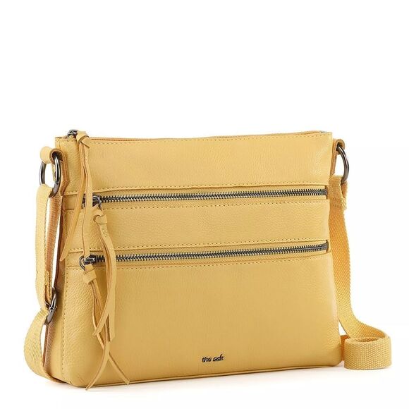 New! THE SAK Reseda Pebbled Leather Crossbody Bag Double-Zip Sunlight Yellow Bag - Picture 3 of 5